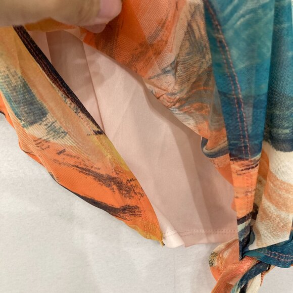 Cocomo size 3X Colorful V neck Tie Front Stretch Flutter Sleeve Mesh Lined Top - Picture 5 of 10